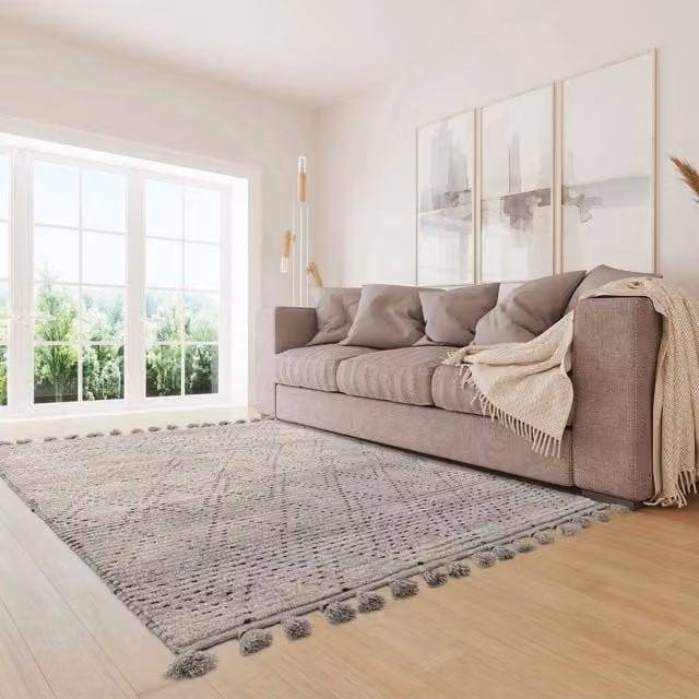 The Rug Shop UK Grey Geometric Kilim Modern Hand Made Wool Area Rug W: 200 cm, D: 290 cm