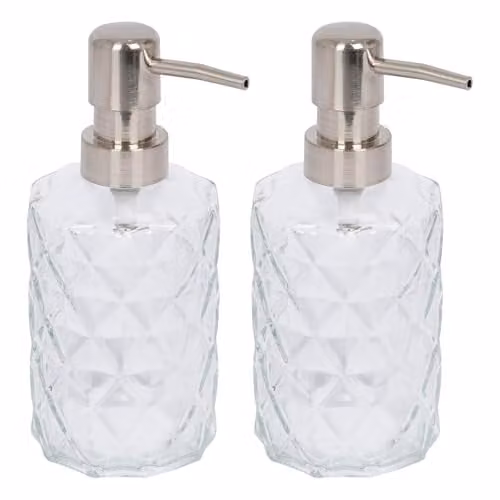 Harbour Housewares Prism Glass Soap Dispensers Pack of 2, 330ml Transparent Refillable Bottles with Pumps