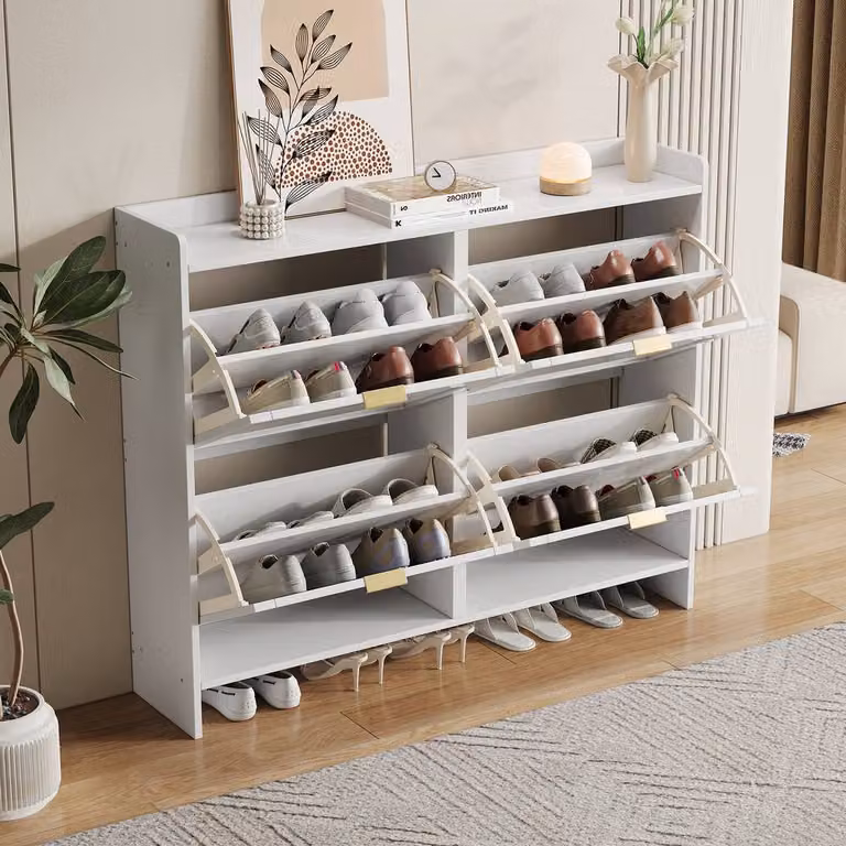Merax White Vintage Flip Drawer Shoe Storage Cabinet with Tilting Compartments and Internal Shelves