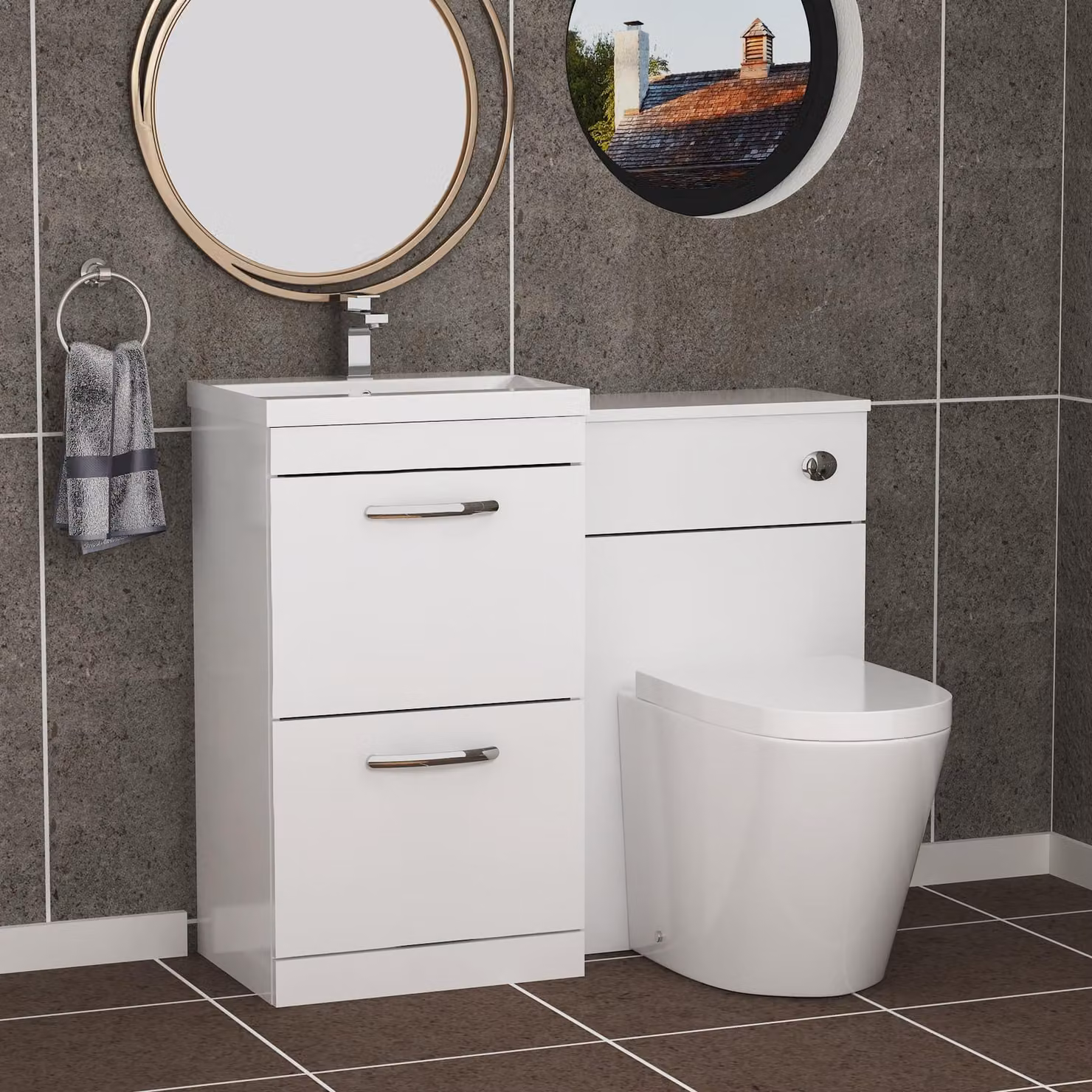 Royal Bathrooms Turin 1000mm Gloss White 2-Drawer Mid-Edge Basin and Cesar Back to Wall Toilet Pack