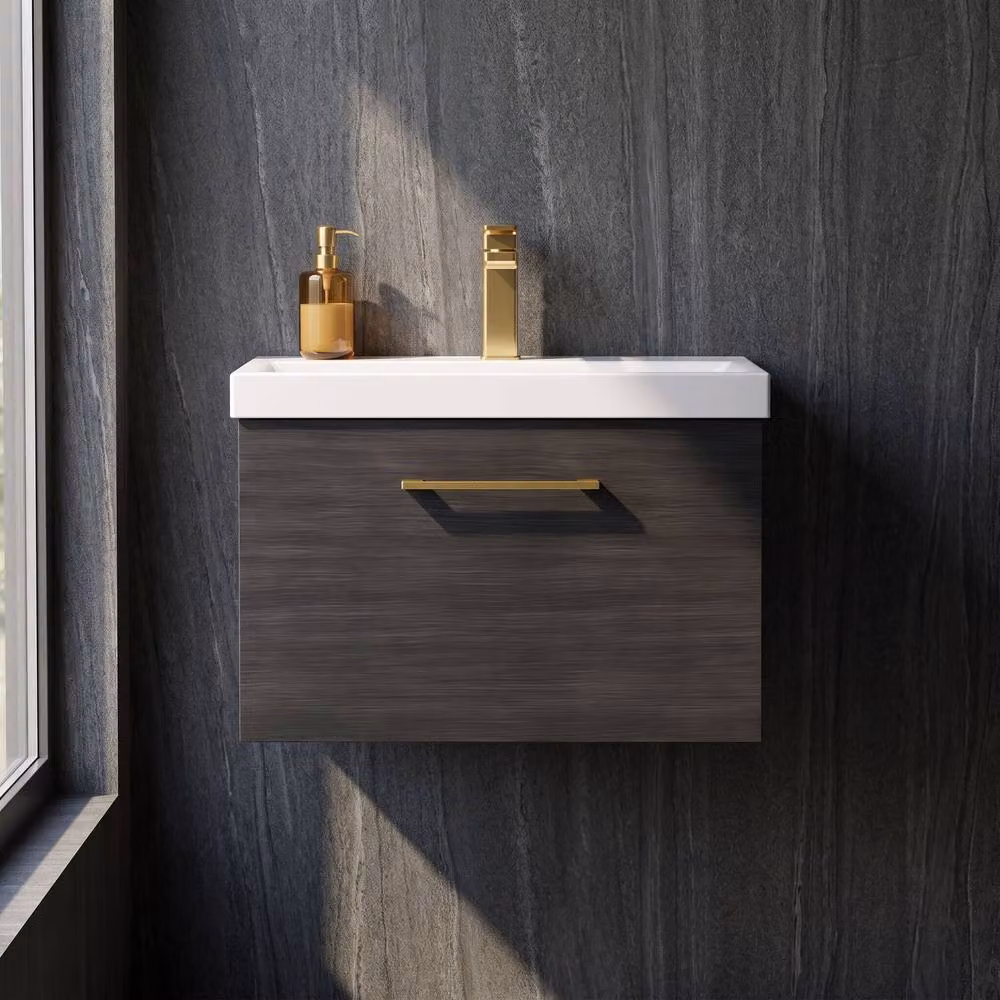 Balterley Wall Mounted Single Drawer Bathroom Vanity Unit in Matt Black, W/D/H: 61.0 x 39.0 x 39.9 cm – 5