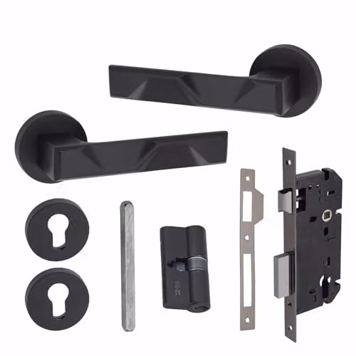 Golden Grace Nova Euro Lock Door Handles with 70mm Barrel in Matt Black