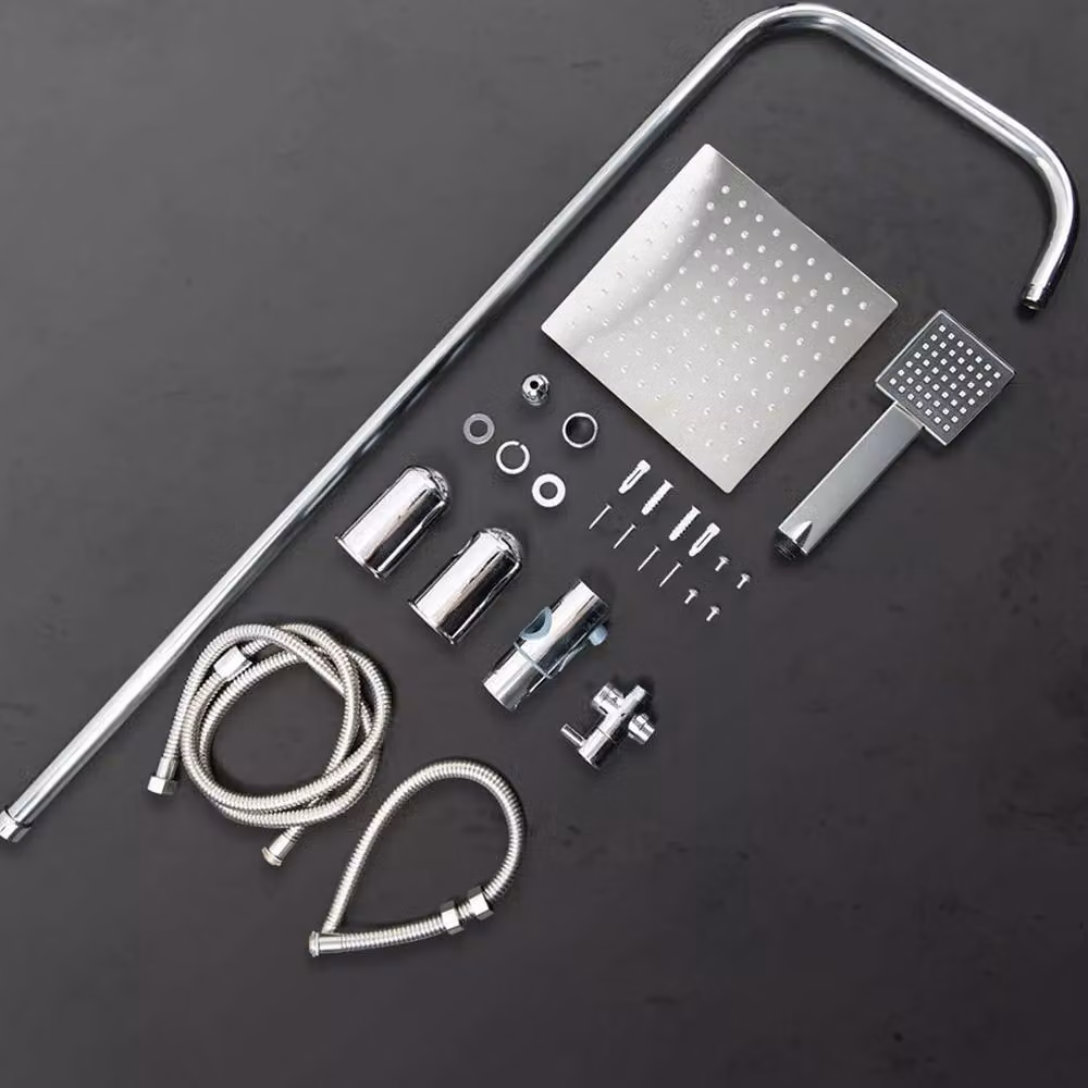 EONLION Large Twin Head Waterfall Shower Kit in Silver and Chrome – 3