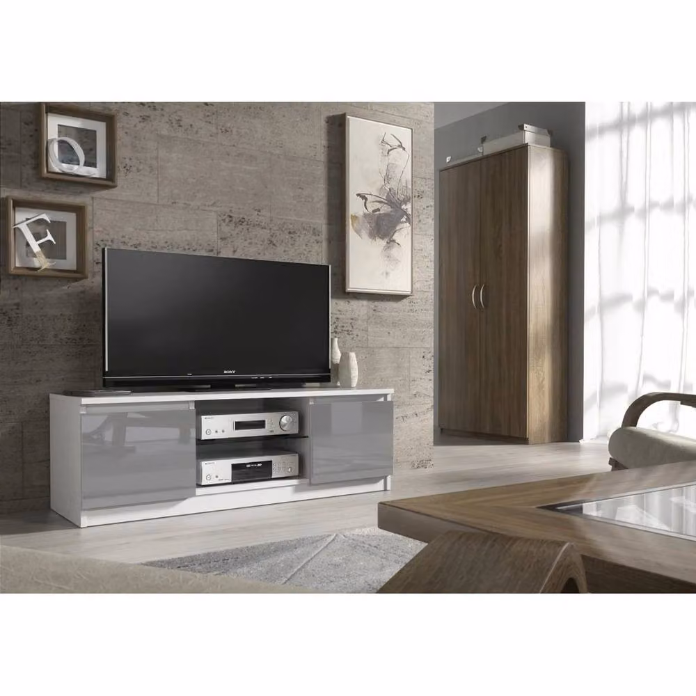 PAWNORA Modern Glossy TV Unit Cabinet in Grey and White, Width: 120 cm – 3