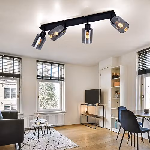 Globo Lighting Hadera Ceiling Spotlight Bar in Black with Smoke Glass Shades, 4x E27 Sockets, L 67 x W 9 x H 21.5 cm – 4