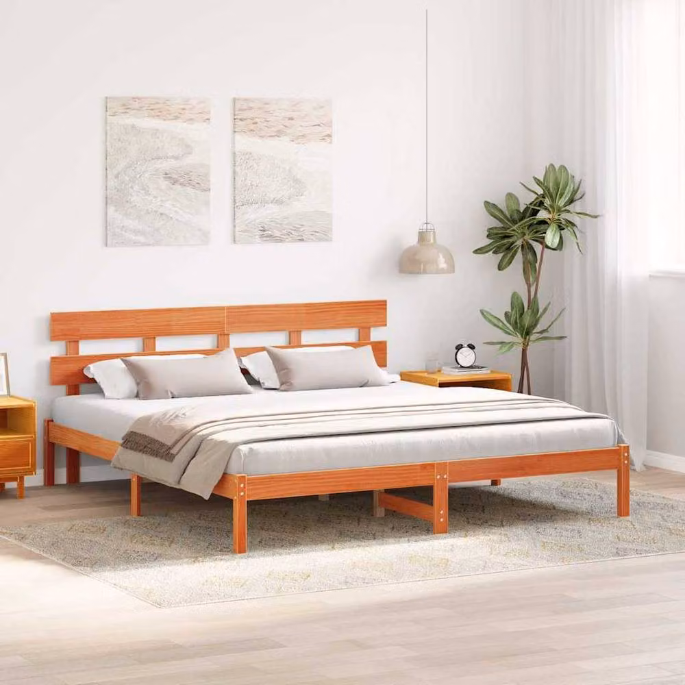 Berkfield Home Modern Solid Wood Pine Bed Frame with Headboard, Wax Brown, W/D/H: 200 x 205.5 x 80.5 cm – 2