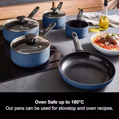 Morphy Richards 5 Piece Blue Aluminium Saucepan and Frying Pan Set with Ceramic Coating – 4