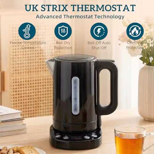 HOMCOM Variable Temperature Electric Kettle, 1.7L, 3kW, Black with Stainless Steel and Limescale Filter – 4