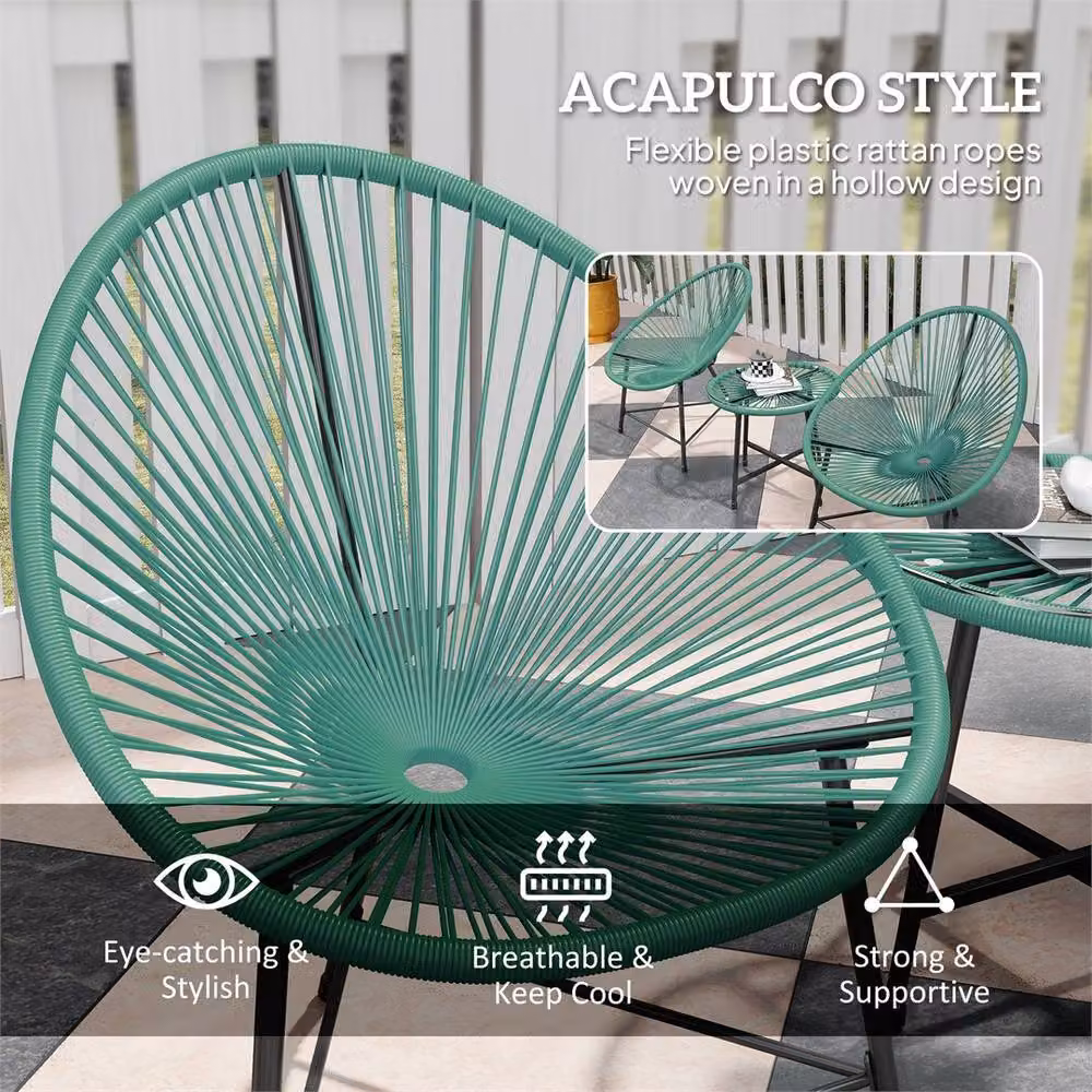 Nordara Green Rattan Garden Bistro Set with Cushions W: 100 cm, D: 60 cm – 4