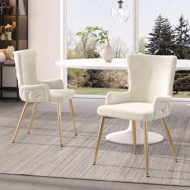 ModernLuxe Set of 4 Beige Velvet Dining Chairs with Gold Metal Legs – 1