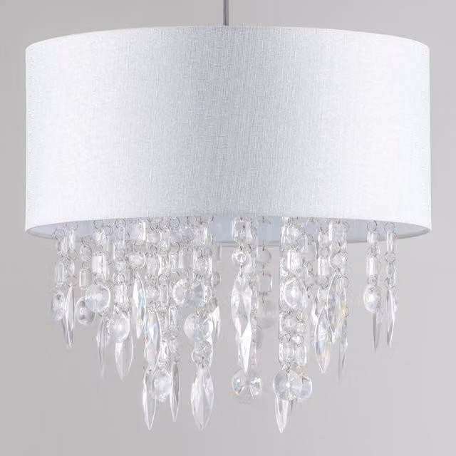 First Choice Lighting Large Easy Fit Ceiling Shade with White and Silver Textured Acrylic Droplets, Diameter: 40 cm