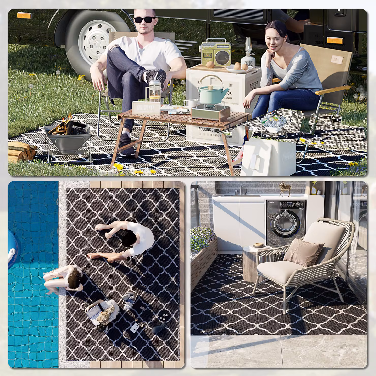 Outsunny Reversible Plastic Straw Outdoor Rug with Carry Bag and Ground Stakes, W/D/H: 182 x 274 cm – 5