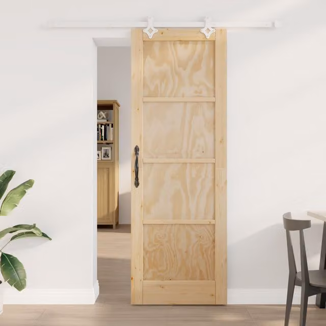 Berkfield Home Minimalist Lacquered Sliding Wood Door with Hardware Set in Beige, W: 73.5 cm, H: 211 cm – 1