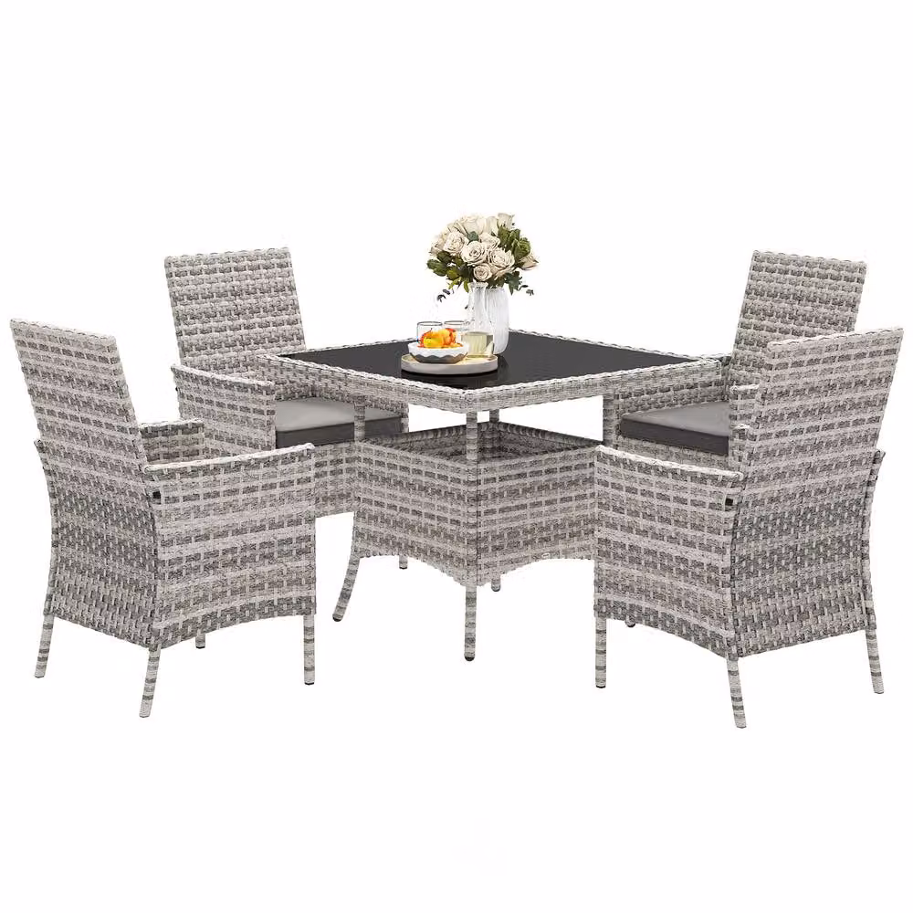 OUTSUNNY 4 Seater Rattan Garden Furniture Set with Cushions in Mixed Grey – 2