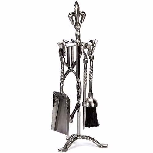 Fire Vida Fleur De Lys Fire Companion Set in Silver Metal, 5 Piece