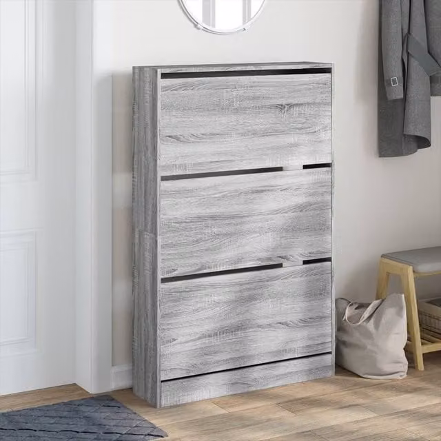 Berkfield Home Grey Sonoma Shoe Cabinet with Tilting Compartments, W/D/H: 80 x 21 x 125.5 cm