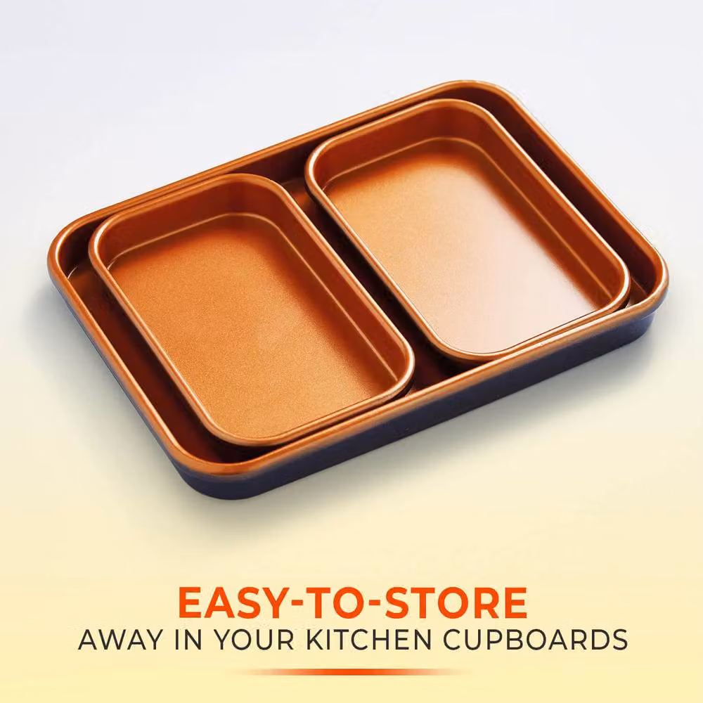 Coopers of Stortford Set of 3 Non-Stick Copper-Infused Ceramic Baking Trays in Bronze – 3