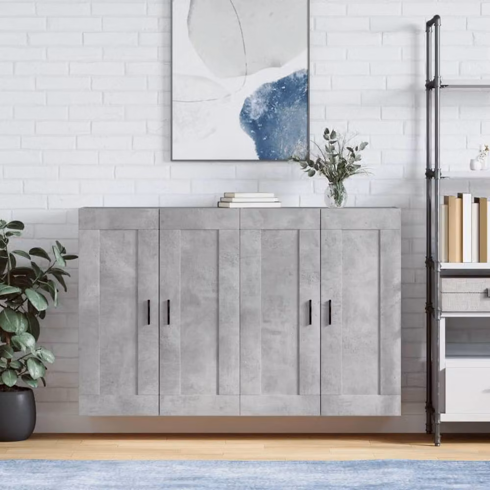 Berkfield Home Set of 2 Wall Mounted Cabinets in Concrete Grey with Hinged Doors and Internal Shelves – 2