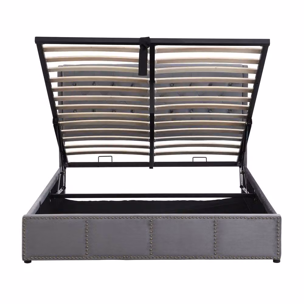 ModernLuxe Upholstered Double Bed with Hydraulic Lift-Up Storage in Grey, W/D/H: 140 x 200 cm – 5
