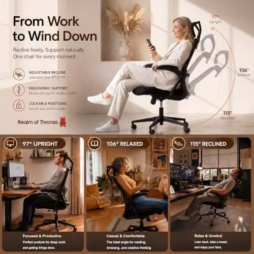 Realm of Thrones Black Mesh Ergonomic Office Chair with Headrest and Weight Adjustment – 5