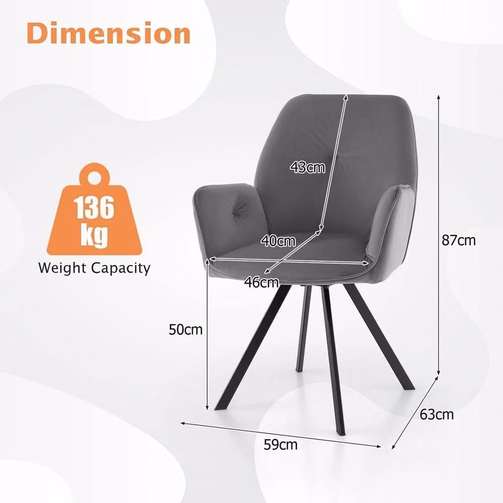 EONLION Set of 2 Grey Ergonomic Swivel Accent Chairs with Armrests – 2