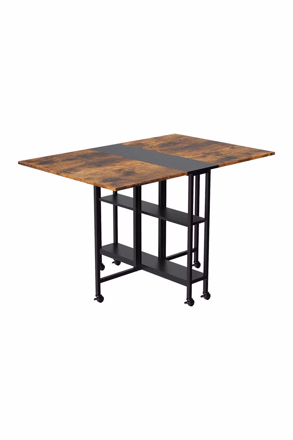 Garden Sanctuary Brown Folding Rectangular Dining Table with Castors and Storage Shelves – 4