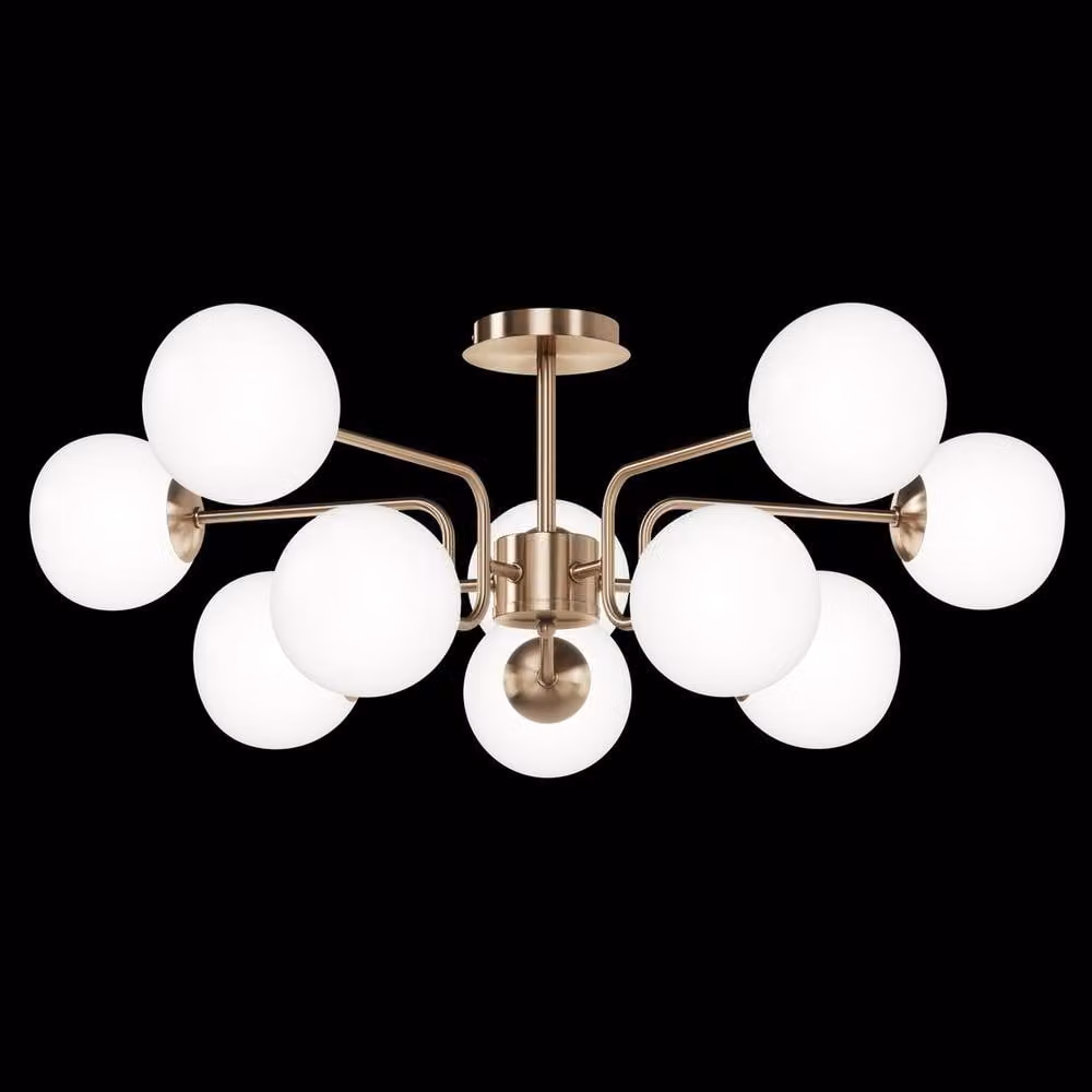 Maytoni Erich Modern 10 Light Globe Ceiling Light in Gold and White with Brass and Glass Details, E14 – 3