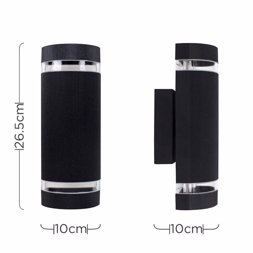 ValueLights Ryston Pair of Black Aluminium Outdoor Up and Down Wall Lights with Transparent Glass – 3