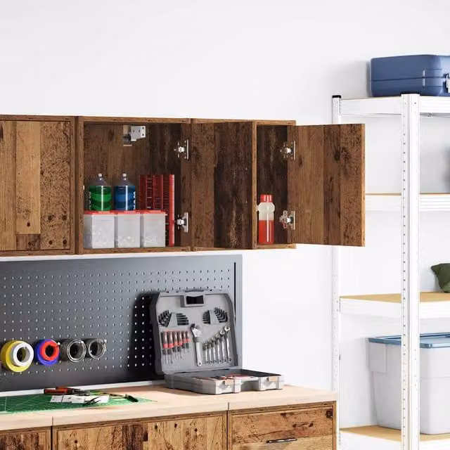 Berkfield Home Wall Mounted Garage Cabinets, 2 Piece Set in Brown Old Wood Finish