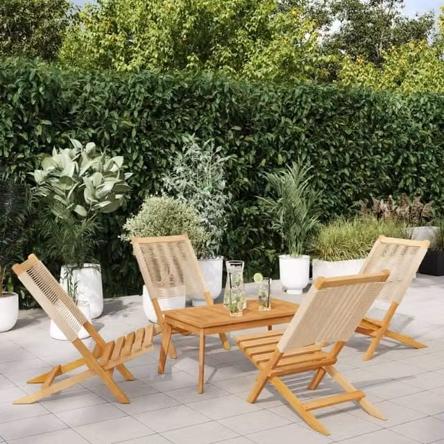 Berkfield Home Set of 4 Folding Garden Chairs in Beige Solid Acacia Wood