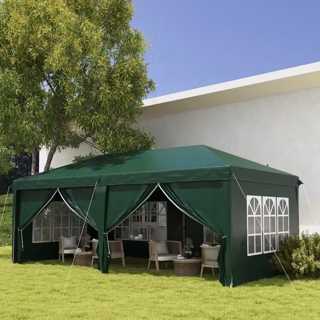Outsunny Pop Up Hip Roof Gazebo in Green with Steel Frame