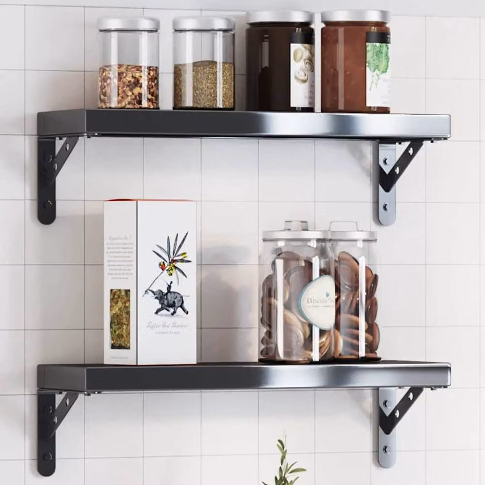 Berkfield Home Black Stainless Steel Wall Mounted Shelf Brackets, 4 Pack, W/D/H: 15 x 2.5 x 11.5 cm – 2