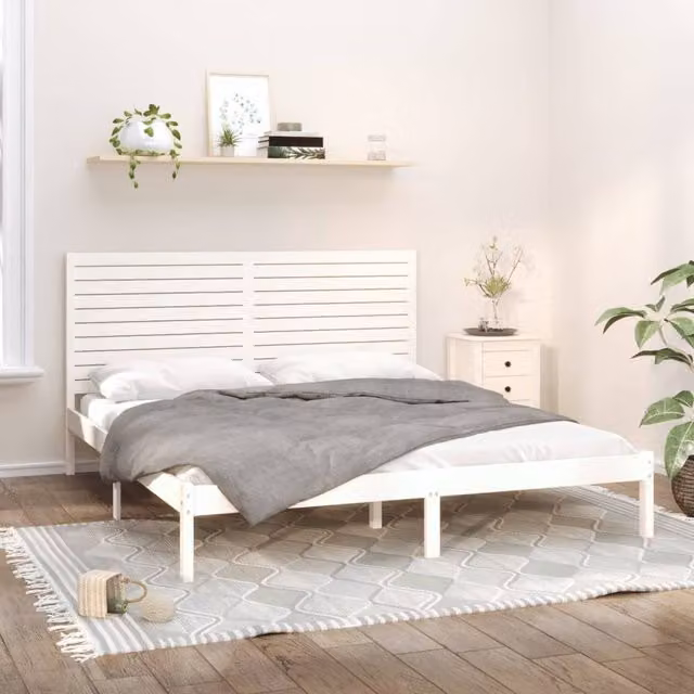 Berkfield Home White Solid Pine Wood Bed Frame W/D/H: 200 x 200 cm