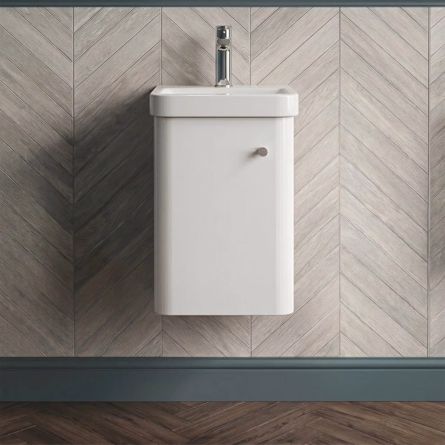 Balterley Modern Wall Hung Single Door Bathroom Vanity with Ceramic Basin, White, Width: 40.5 cm – 2