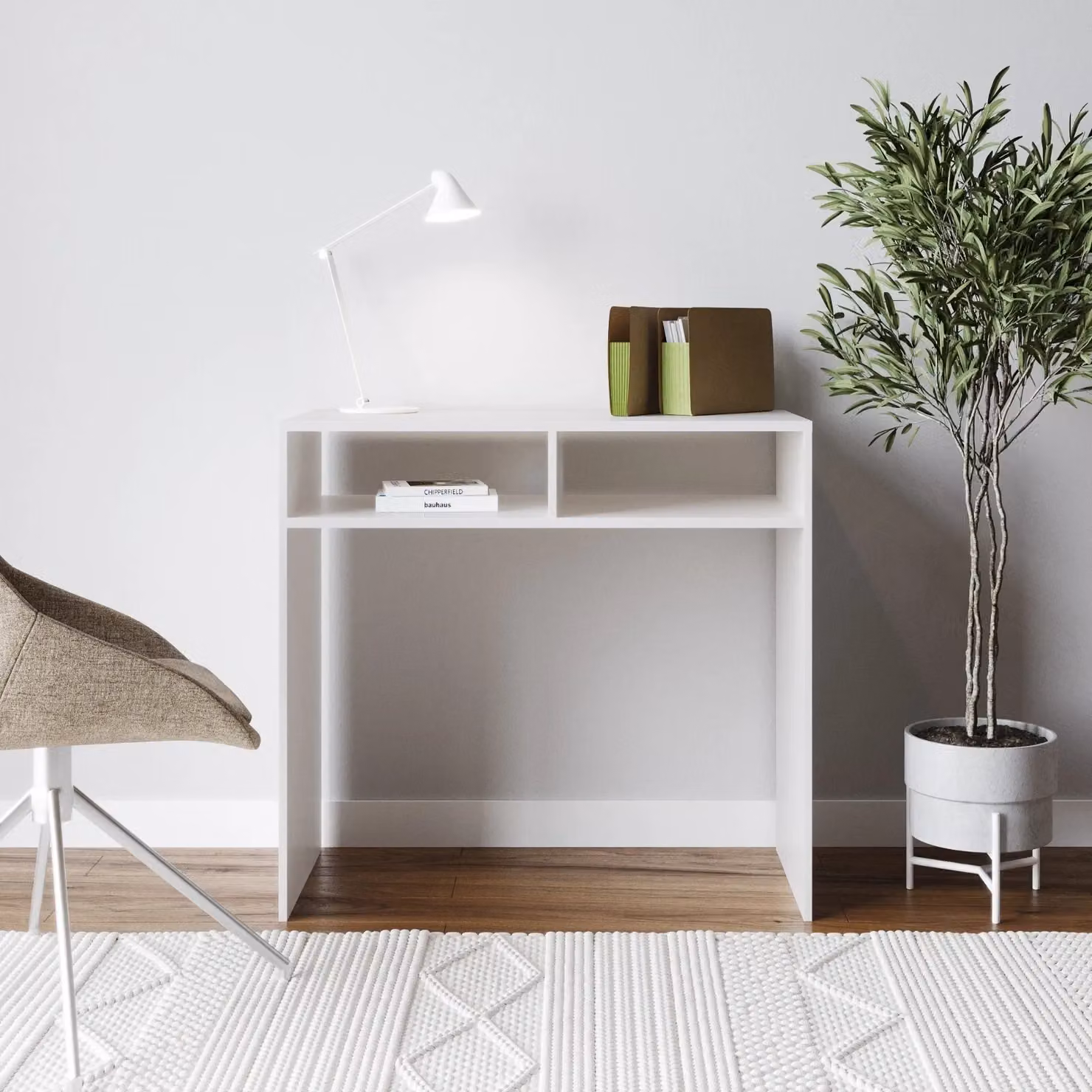 EONLION White Wood Console Table and Computer Desk W: 80 cm, D: 39.5 cm, H: 75 cm – 4