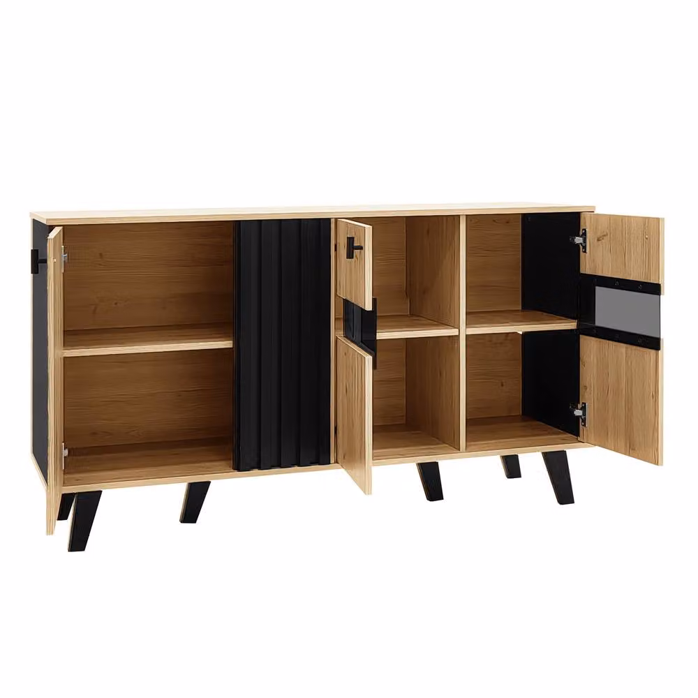 STILVORA Modern Sideboard with Integrated LED Lighting in Black and Brown Wood – 3