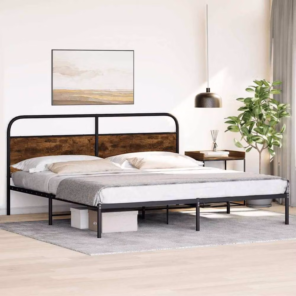 Berkfield Home Metal Bed Frame in Smoked Oak, W/D/H: 180 x 200 cm Super King – 3