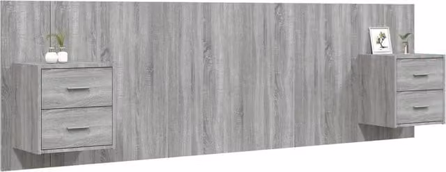 Berkfield Home Classic Bed Headboard with Integrated Nightstands in Grey Sonoma Engineered Wood W: 160 cm, D: 32.5 cm, H: 80 cm