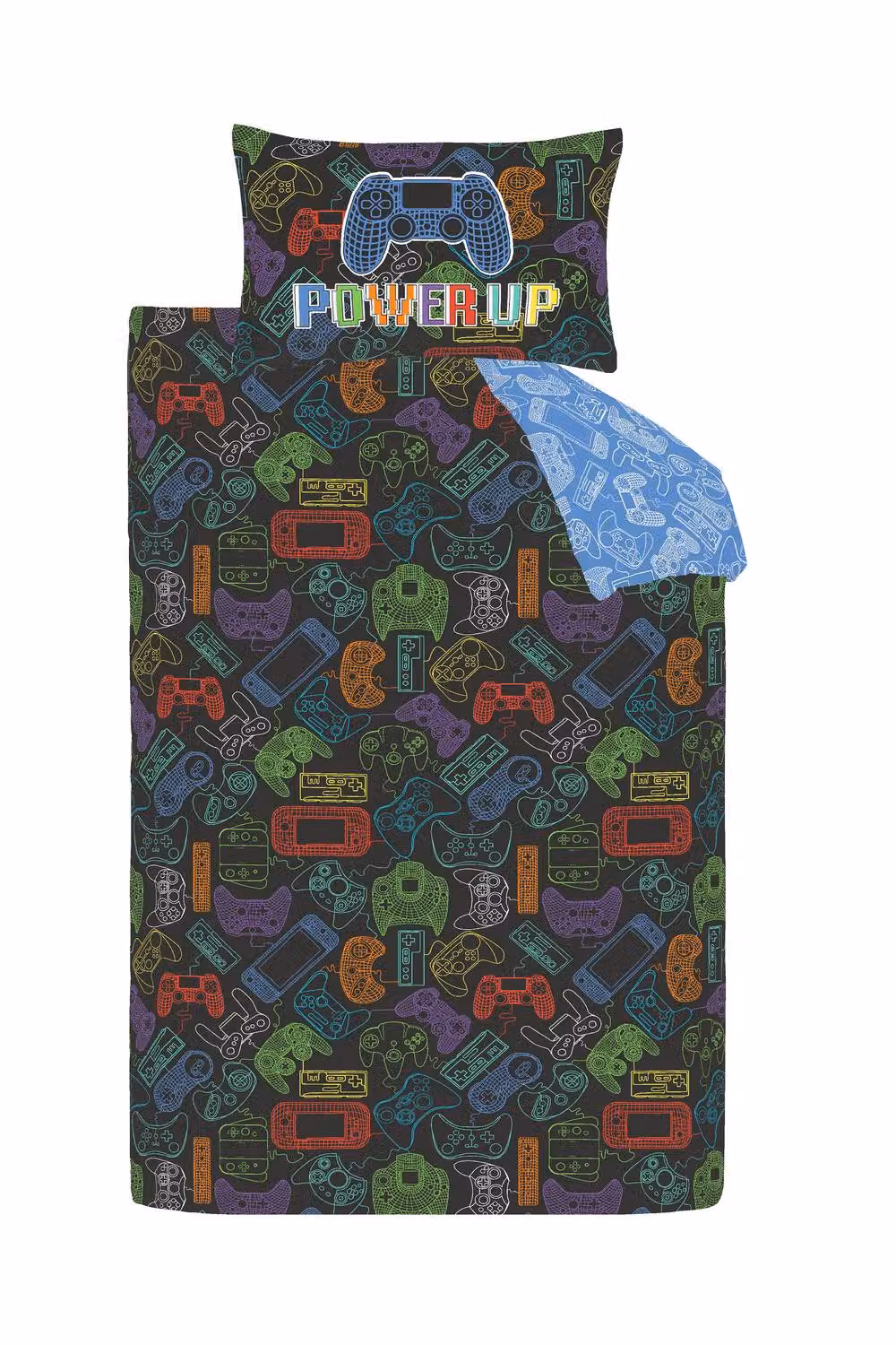 Catherine Lansfield Power Up Gamer Reversible Microfibre Duvet Cover Set, Black and Blue, Size: 90 x 200 cm – 4