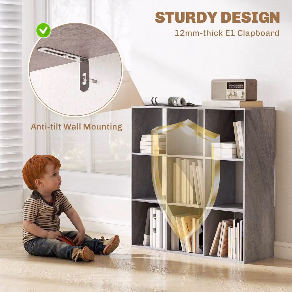 STILVORA Freestanding Storage Shelf with 9 Open Cubes in Matt Grey – 6
