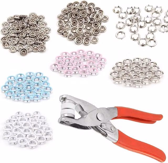 Neel Blue 4-Colour Snap Poppers Fasteners, 9.5mm, 100pcs, Silver and Multi-Colour Brass Set