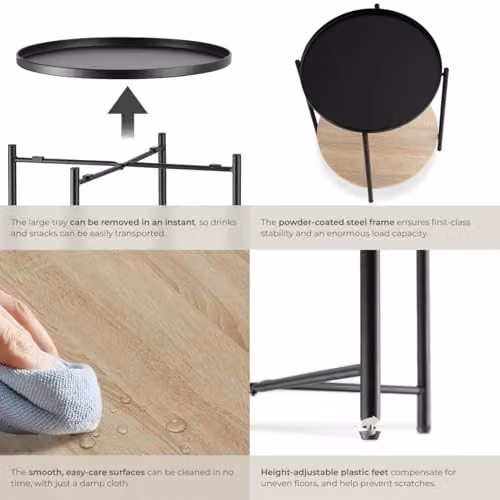 tectake Round Side Table with 2 Shelves and Metal Frame in Oak and Black, Ø 45.5 x H 54.5 cm – 5