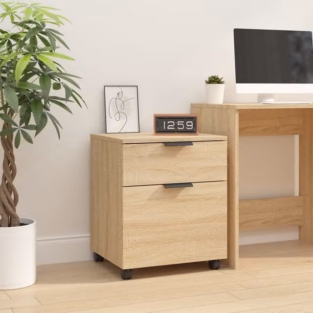 Berkfield Home Mobile File Cabinet in Sonoma Oak Brown with Lock and Castors, W: 45 cm, D: 38 cm, H: 54 cm