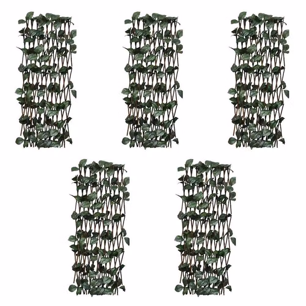 Berkfield Home Extendable Willow Trellis Fence with Artificial Leaves, 5 Pieces, Brown, H 180 cm x W 90 cm – 4