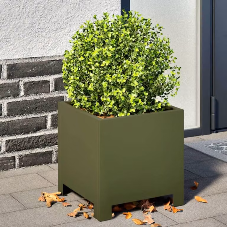 Berkfield Home Garden Steel Planter Tubs, 2 Pack, Green, W/D/H: 30 x 30 x 30 cm