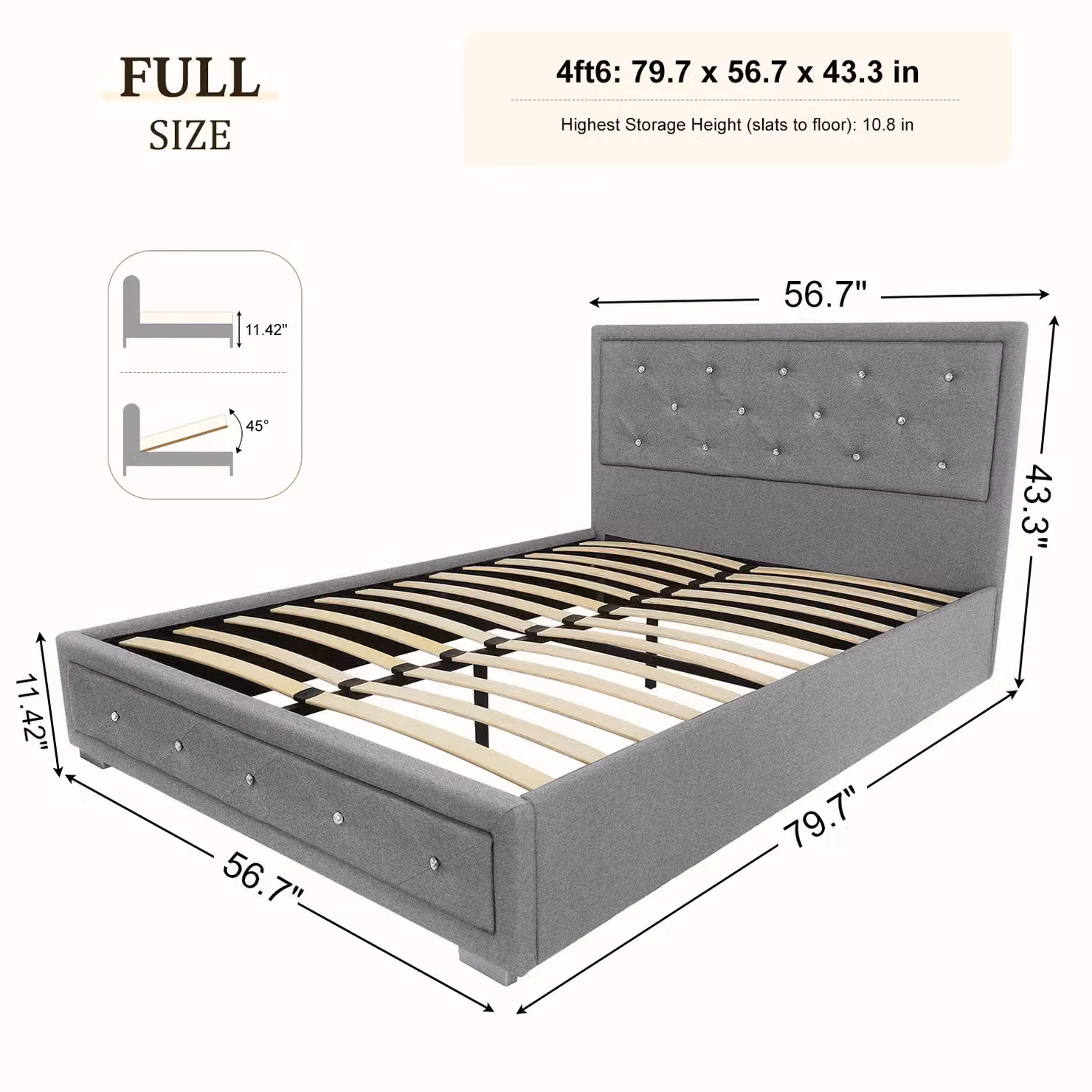 Comfy Living Ltd Grey Fabric Ottoman Bed Frame with Lift Up Base, W/D/H: 180 x 200 cm – 6