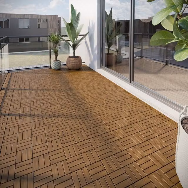URBNLIVING Modern Interlocking Acacia Hardwood Outdoor Deck Tiles in Brown