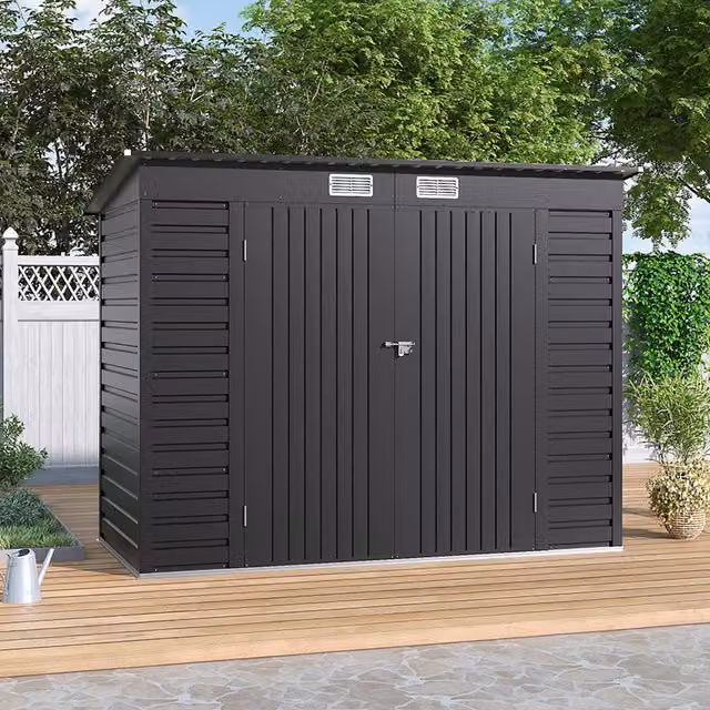 Lifeideas Metal Garden Shed with Plastic Vents, Charcoal Black, W: 243.84 cm, D: 121.92 cm, H: 200 cm