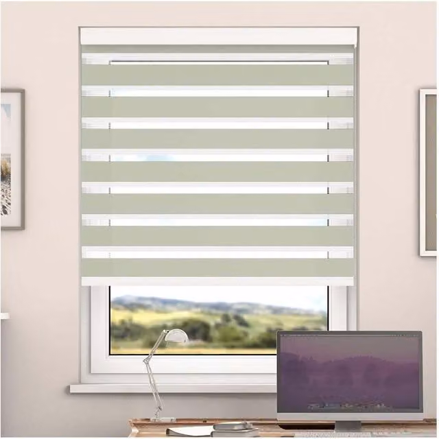 NewEdgeBlinds Day and Night Zebra Roller Blind with Cassette, Vanilla White and Yellow Striped, Width: 140 cm