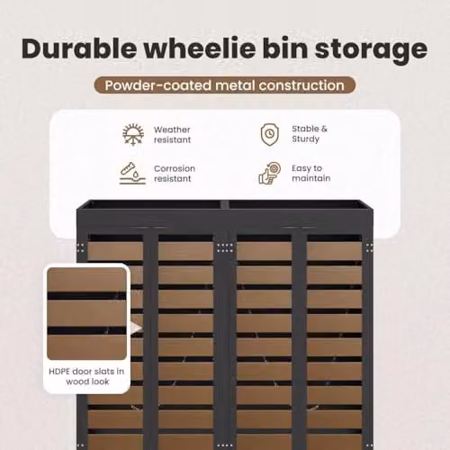 vidaXL Steel Wheelie Bin Storage for 2 Bins, Anthracite, W/D/H: 121.5 x 42.6 x 136.0 cm – 3